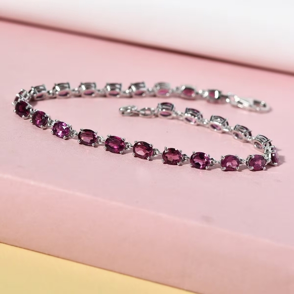 Orissa Rhodolite Garnet Link Bracelet in Platinum Over 925 Sterling Silver - Picture 2 of 4